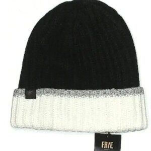 Frye knit beanie black with white trim